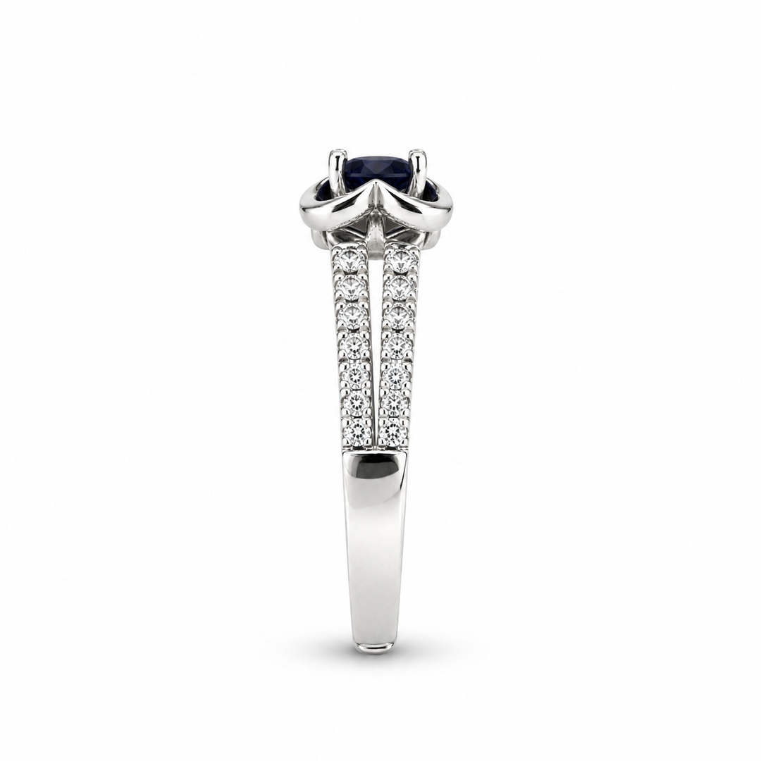 14K White Gold Diamond & Sapphire Floral Cocktail Ring ~ 1 Ct