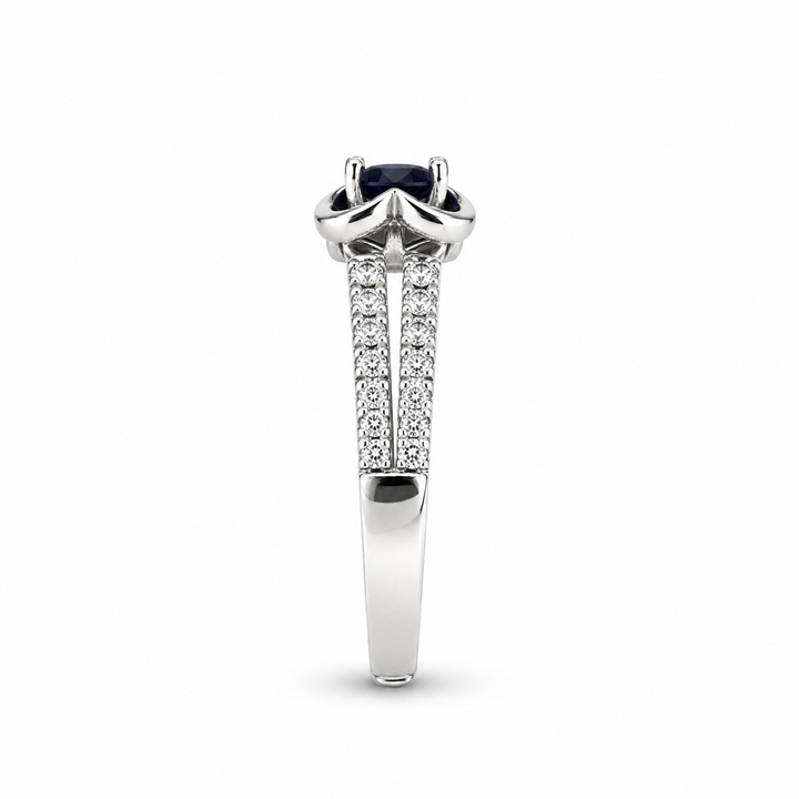 14K White Gold Diamond & Sapphire Floral Cocktail Ring ~ 1 Ct