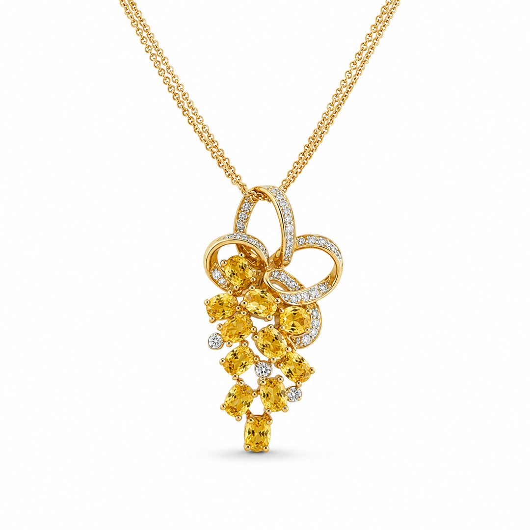 10K Yellow Gold Diamond & Yellow Topaz Floral Pendant ~ 2 Ct
