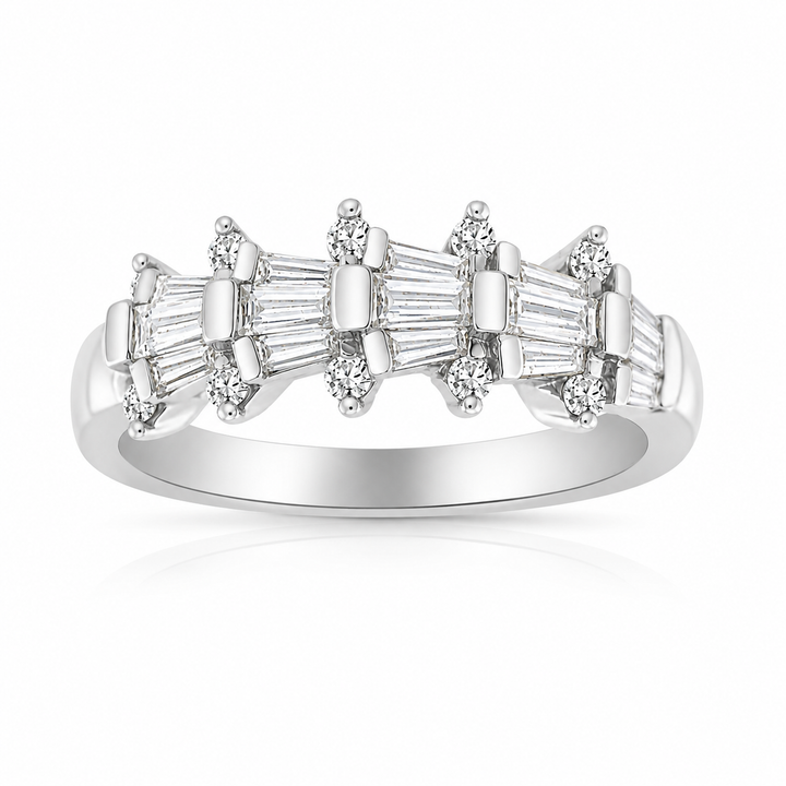 14K White Gold Baguette & Round Diamond Band ~ ¾ Ct