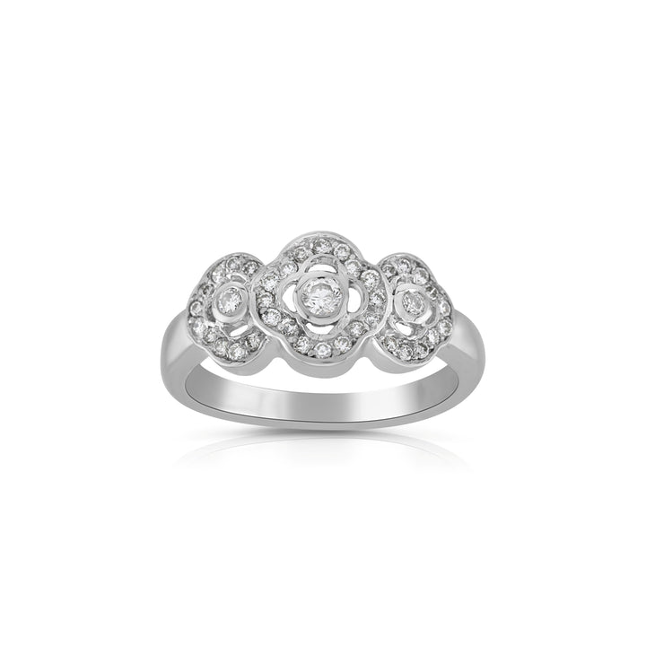 14K White Gold Diamond Floral Three-Stone Ring ¼ Ct