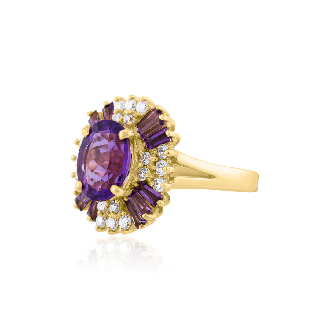 14K Yellow Gold Amethyst & Diamond Right-Hand Ring ~ 5 Ct