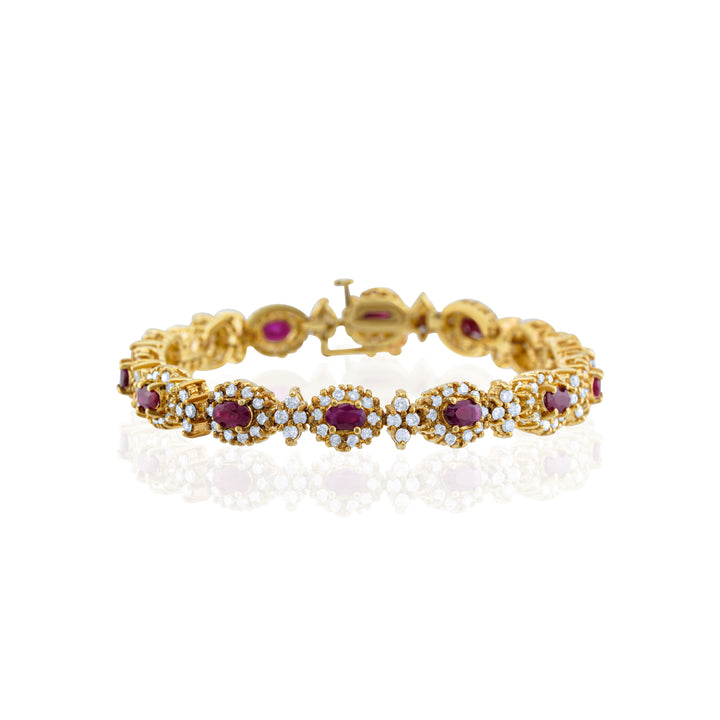 14K Yellow Gold Diamond & Ruby Victorian Design Tennis Bracelet 8 Ct