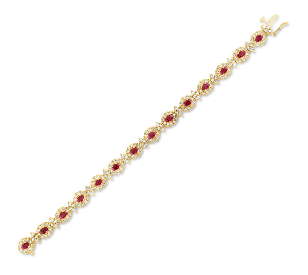 14K Yellow Gold Diamond & Ruby Victorian Design Tennis Bracelet 8 Ct
