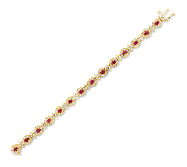 14K Yellow Gold Diamond & Ruby Victorian Design Tennis Bracelet 8 Ct