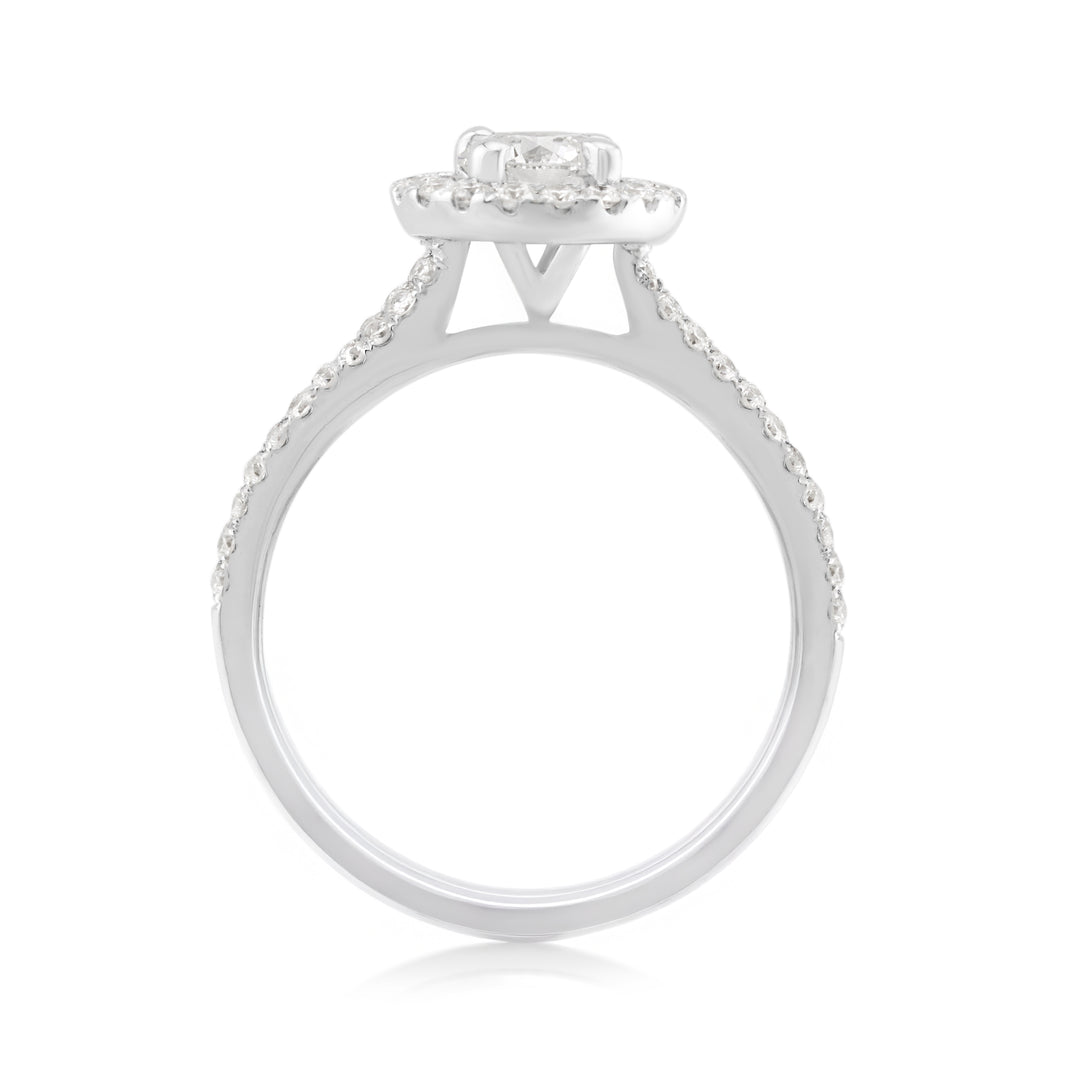 18K White Gold Diamond Halo Engagement Ring 2.03 Ct