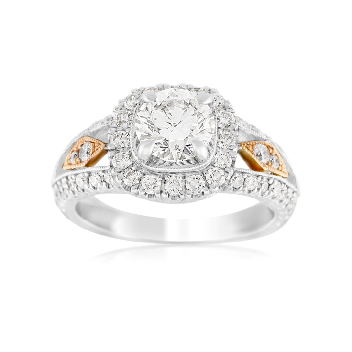 14K Two-Tone Gold Halo Diamond Engagement Ring 2.06 Ct