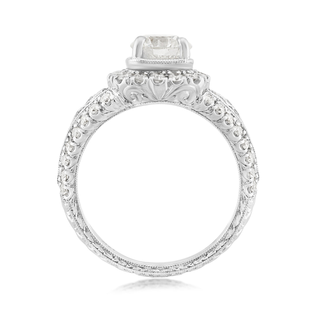 14K Two-Tone Gold Halo Diamond Engagement Ring 2.06 Ct