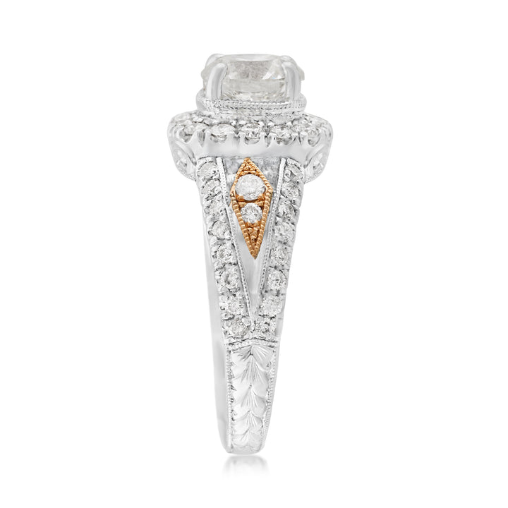 14K Two-Tone Gold Halo Diamond Engagement Ring 2.06 Ct