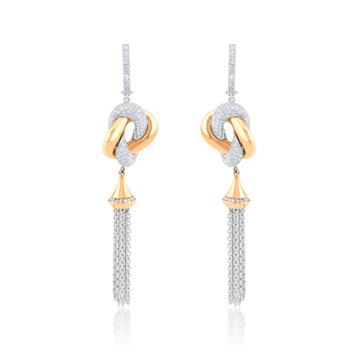 14K Two-Tone Gold Diamond Dangling Knot Earrings ~ 2 Ct