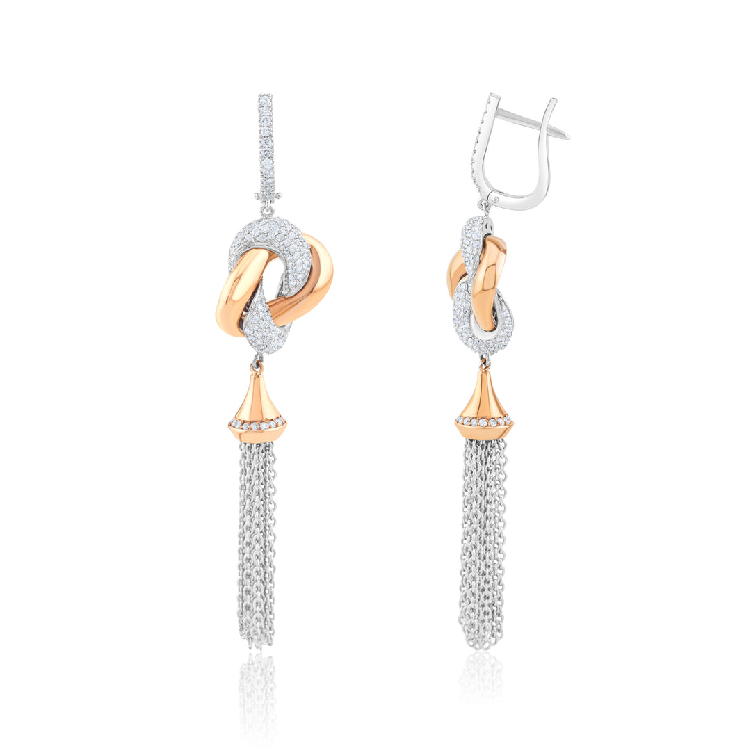 14K Two-Tone Gold Diamond Dangling Knot Earrings ~ 2 Ct