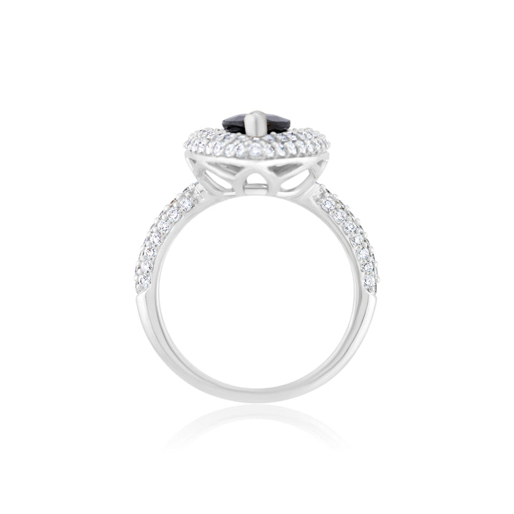 18K White Gold Diamond & Sapphire Halo Right Hand Ring ~ 3.15 Ct