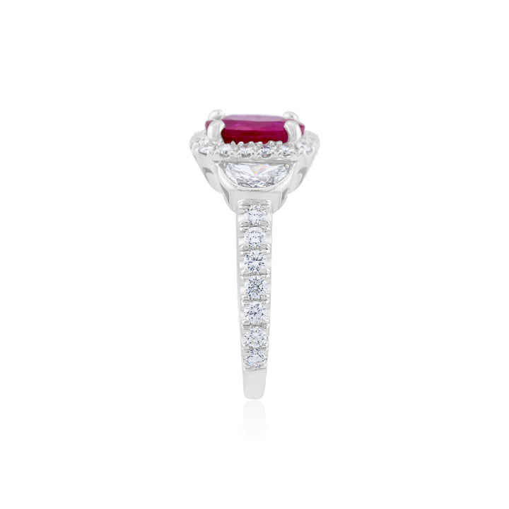 18K White Gold Diamond & Ruby Three-Stone Ring ~ 3 ½ Ct