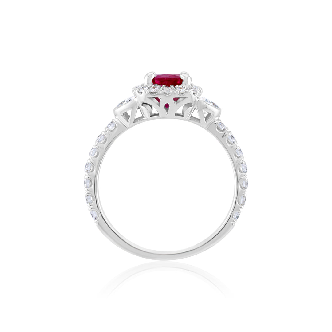 18K White Gold Diamond & Ruby Three-Stone Ring ~ 3 ½ Ct