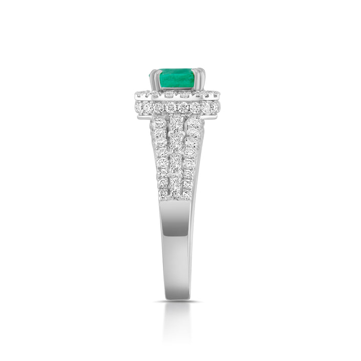 18K White Gold Diamond & Emerald Halo Cocktail Ring ~ 3 Ct