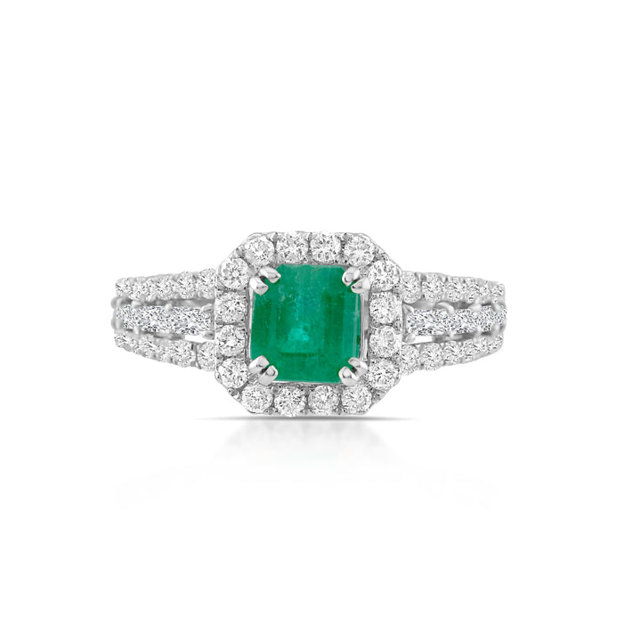 18K White Gold Diamond & Emerald Halo Cocktail Ring ~ 3 Ct