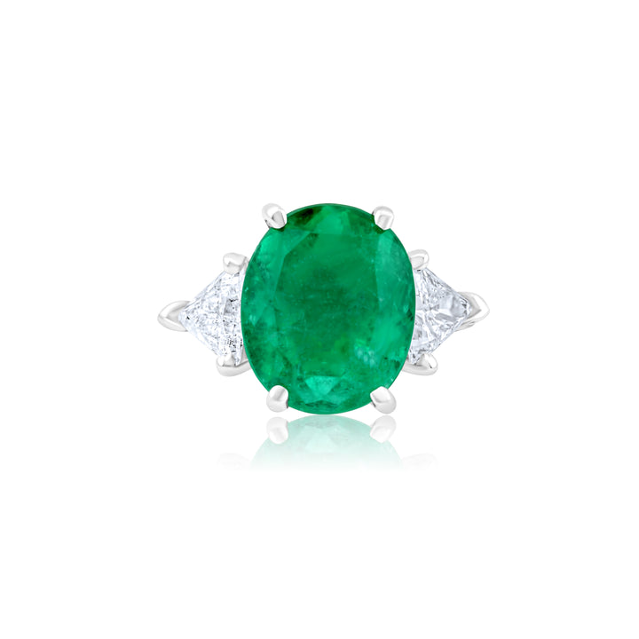 14K White Gold Diamond & Emerald Three-Stone Ring 7 1/3 Ct
