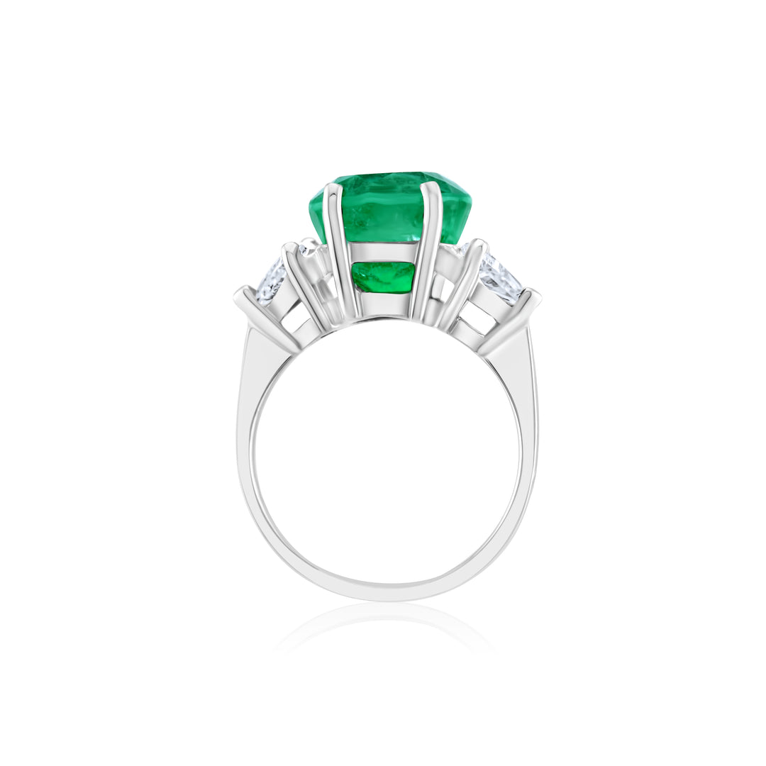 14K White Gold Diamond & Emerald Three-Stone Ring 7 1/3 Ct