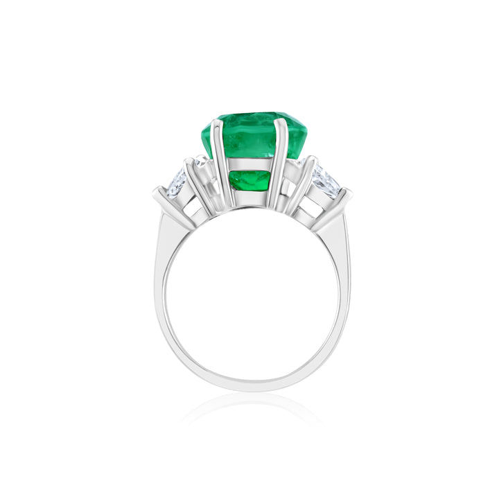 14K White Gold Diamond & Emerald Three-Stone Ring 7 1/3 Ct