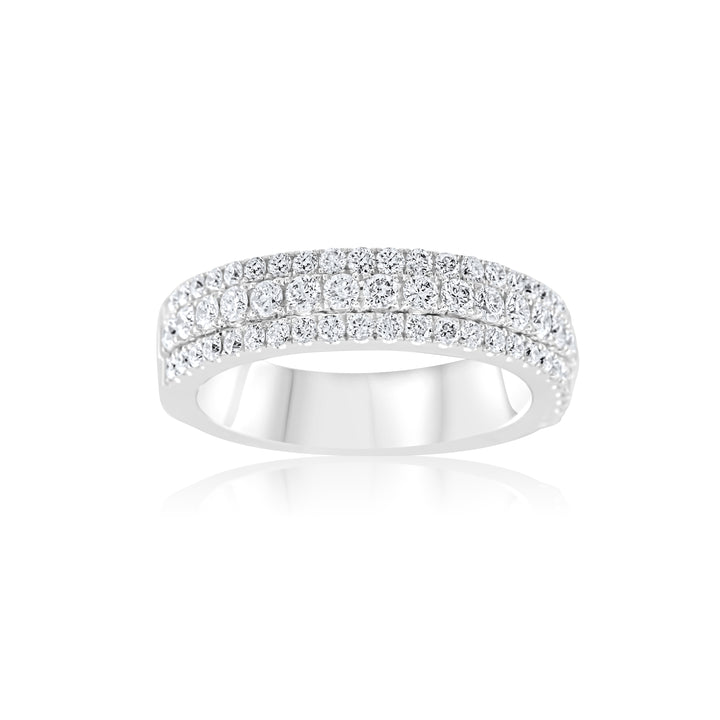 14K White Gold Diamond Three-Row Band ~ 1 Ct