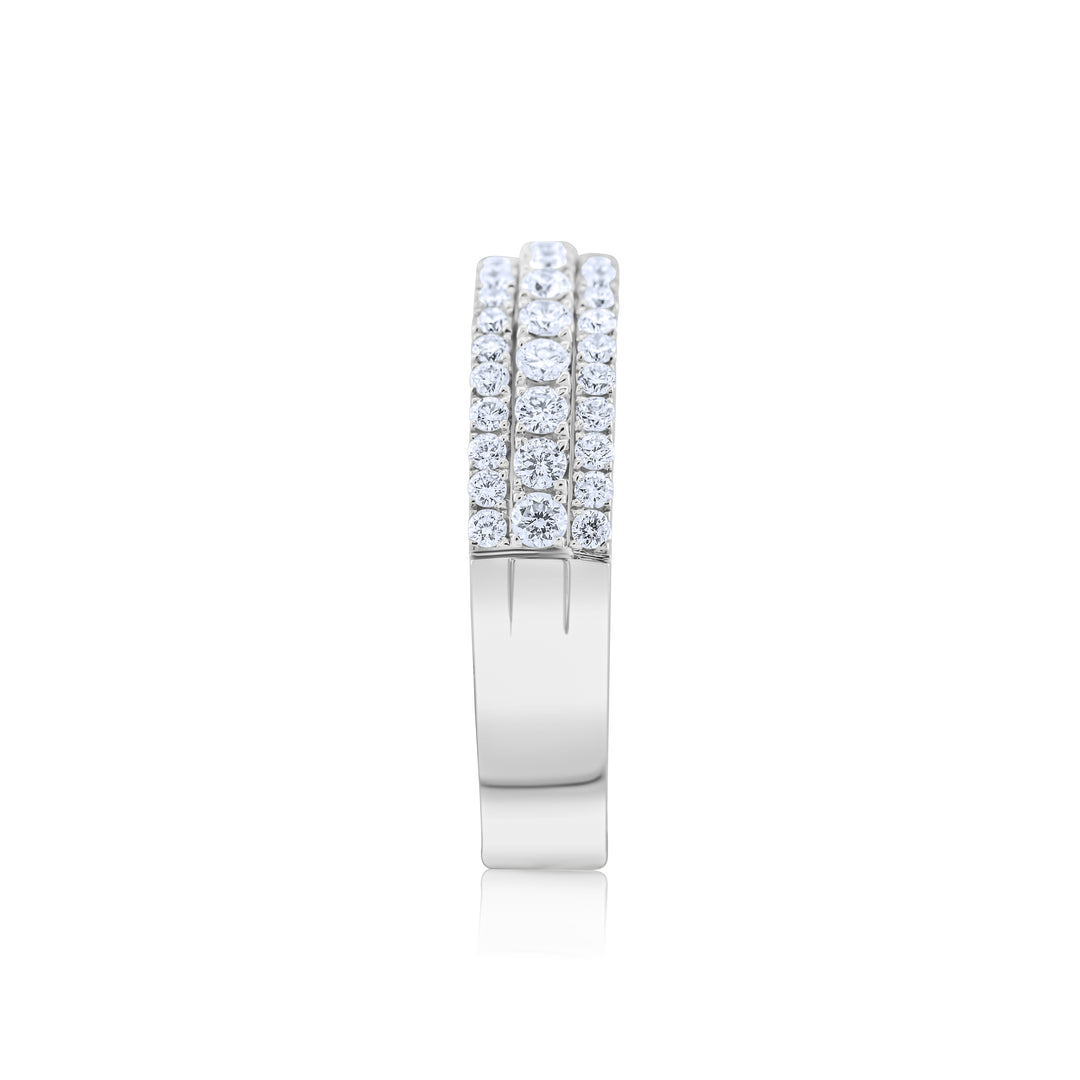 14K White Gold Diamond Three-Row Band ~ 1 Ct