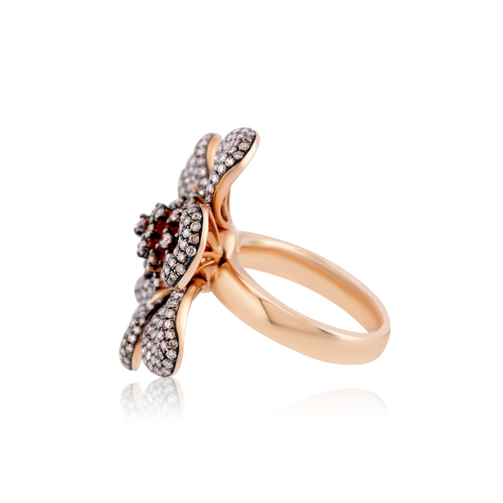 14K Rose Gold Champagne-Color Diamond Flower Fashion Ring 3 1/3 Ct