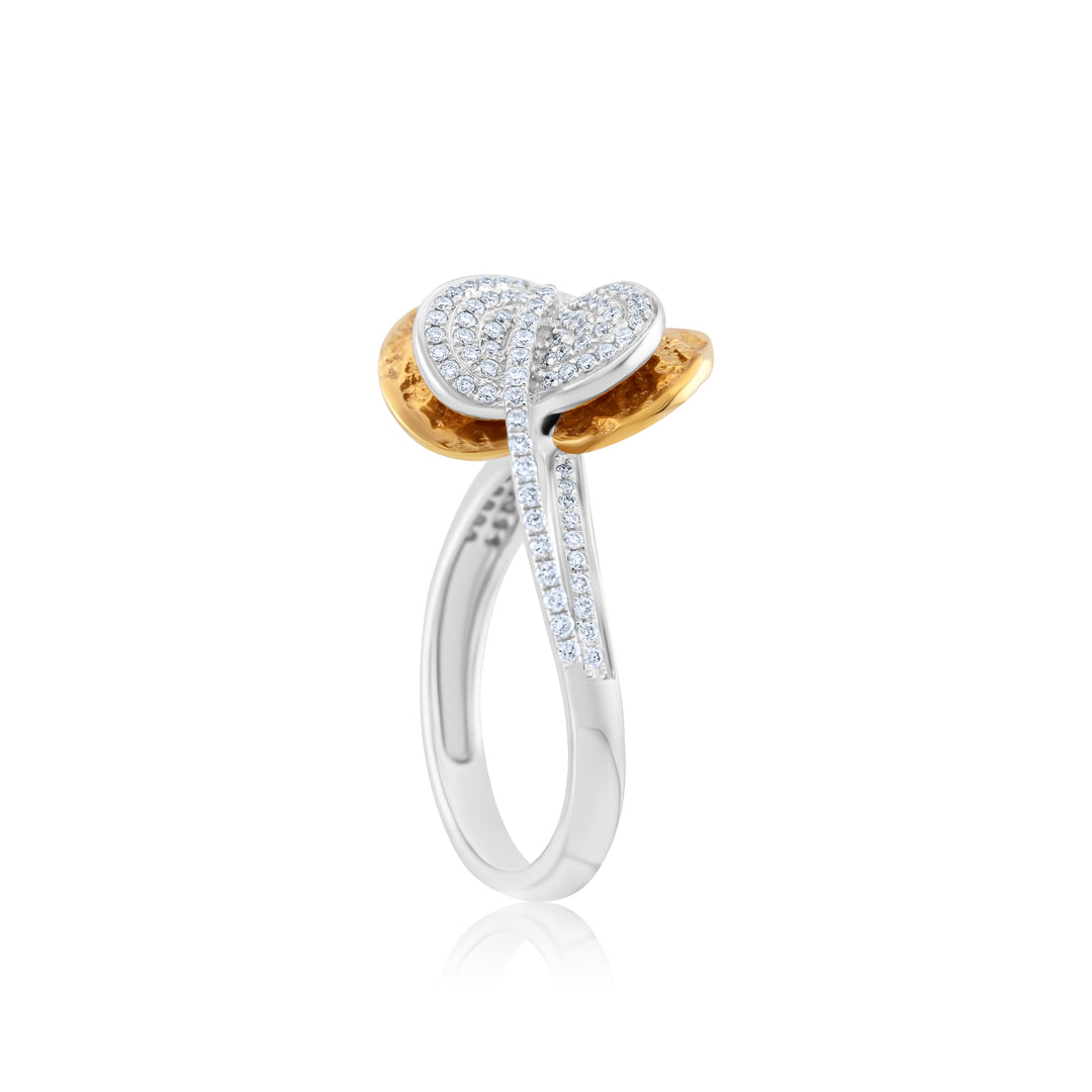 14K Two-Tone Gold Diamond Leaves Cocktail Ring ~ ¾ Ct