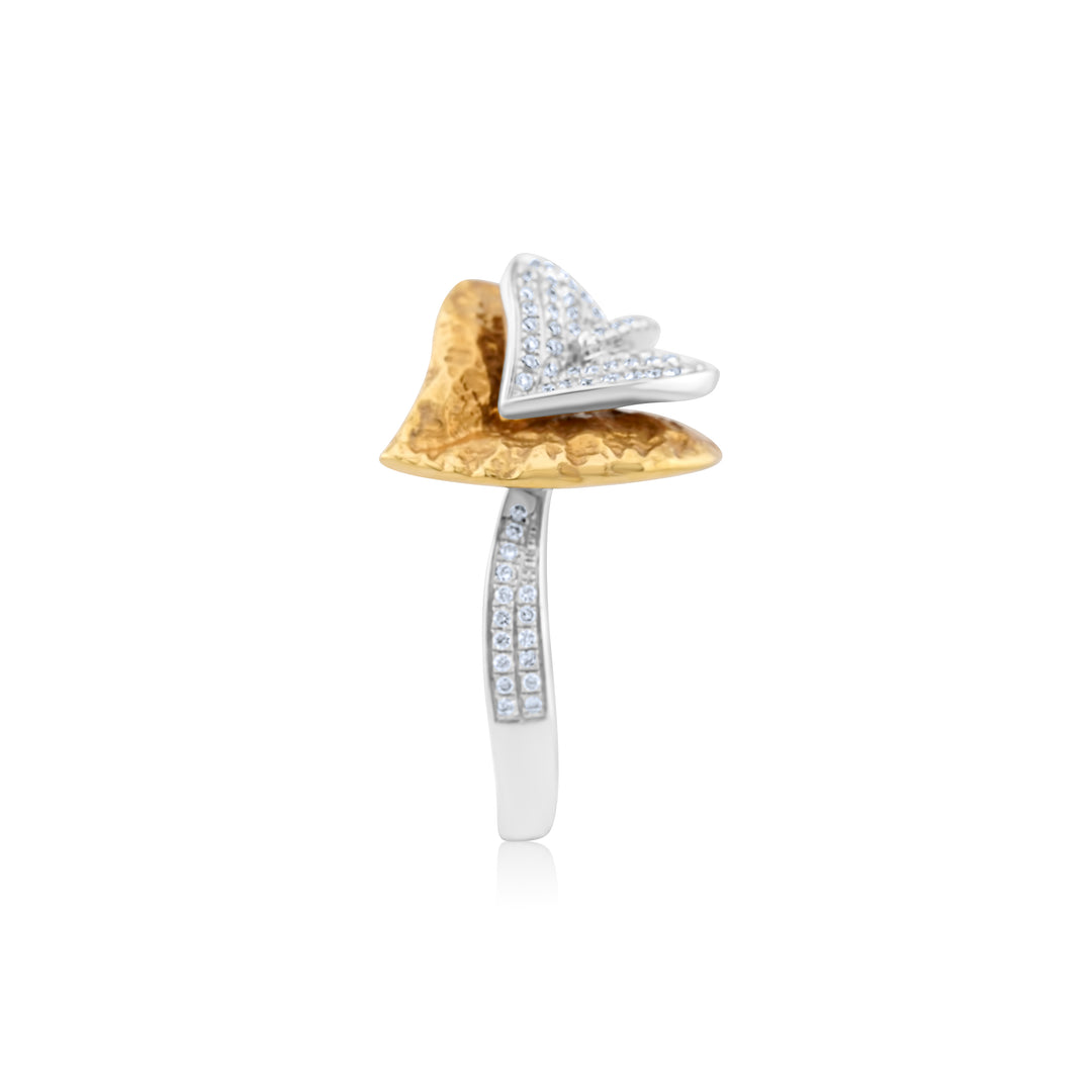 14K Two-Tone Gold Diamond Leaves Cocktail Ring ~ ¾ Ct