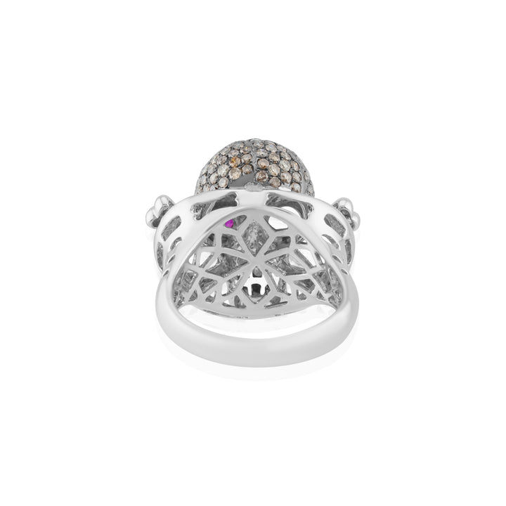 18K White Gold Diamond & Ruby Skull Ring ~ 2 1/3 Ct