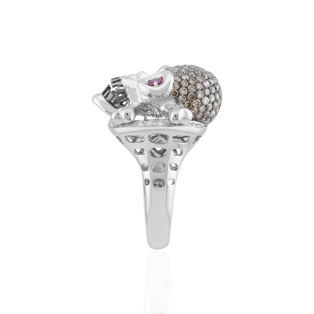 18K White Gold Diamond & Ruby Skull Ring ~ 2 1/3 Ct