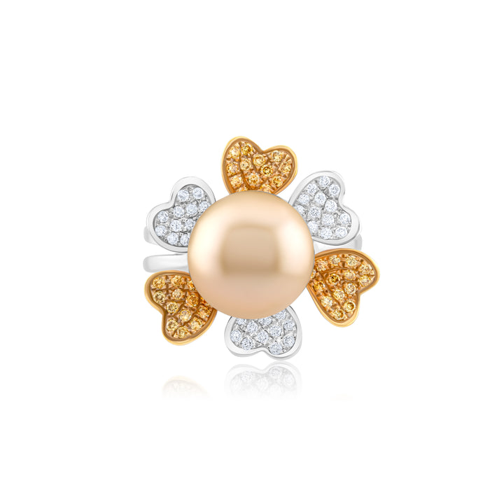 18K Two-Tone Gold Pearl & Diamond Floral Cocktail Ring