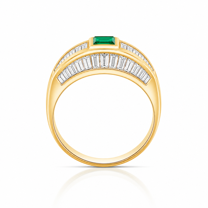 18K Yellow Gold Diamond & Emerald Statement Ring ~ 1 ½ Ct