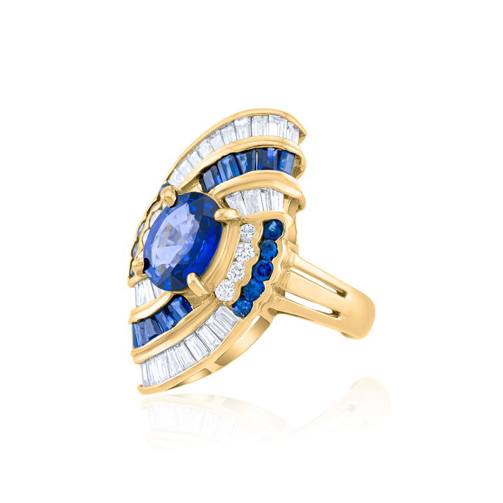 14K Yellow Gold Diamond & Sapphire Statement Ring ~ 7 Ct