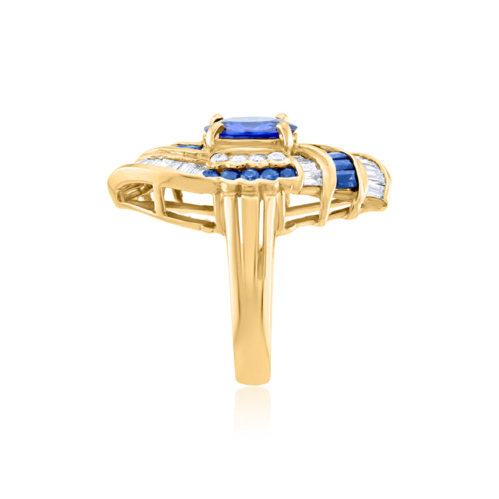 14K Yellow Gold Diamond & Sapphire Statement Ring ~ 7 Ct