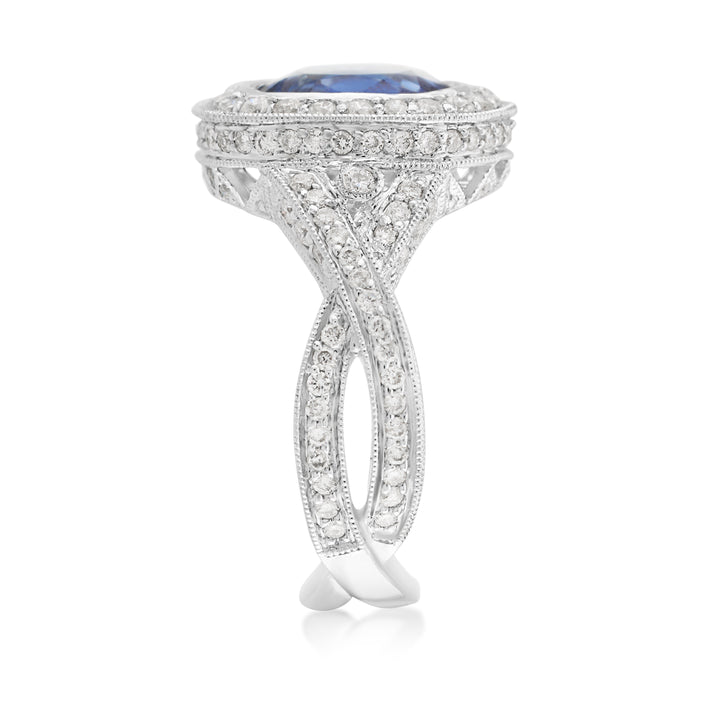 18K White Gold Sapphire & Diamond Right Hand Ring 4.15 Ct