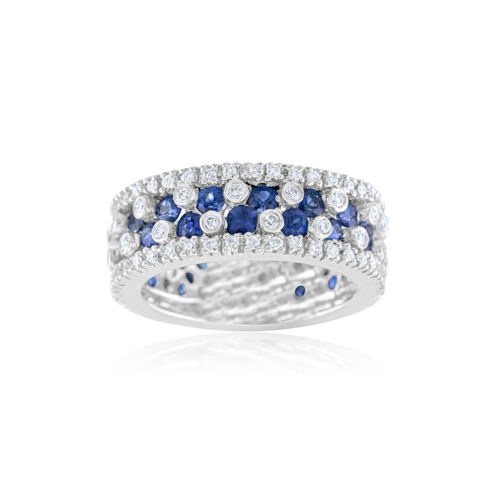 14K White Gold Diamond & Sapphire Eternity Band Ring 3.08 Ct