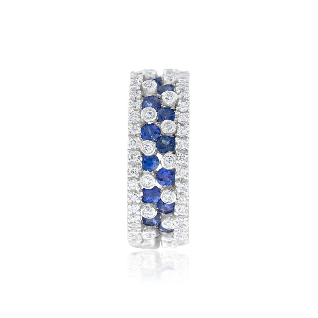 14K White Gold Diamond & Sapphire Eternity Band Ring 3.08 Ct