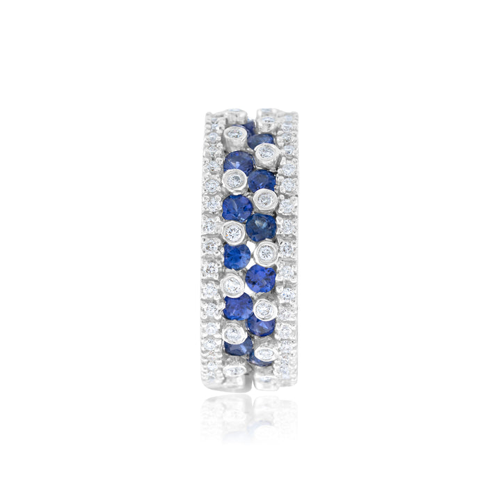 14K White Gold Diamond & Sapphire Eternity Band Ring 3.08 Ct