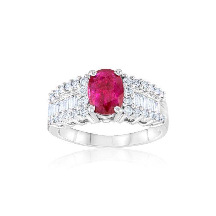 14K White Gold Ruby & Diamond Cocktail Ring ~ 2 Ct