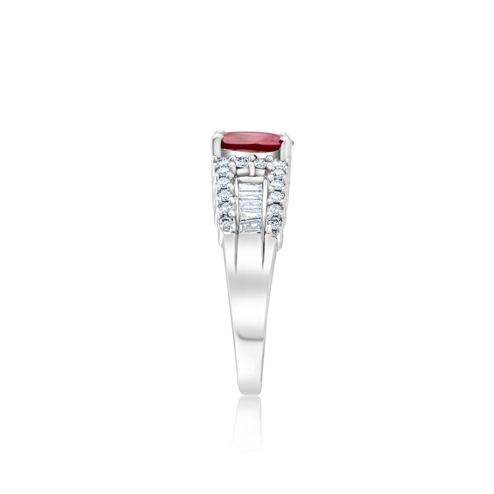 14K White Gold Ruby & Diamond Cocktail Ring ~ 2 Ct