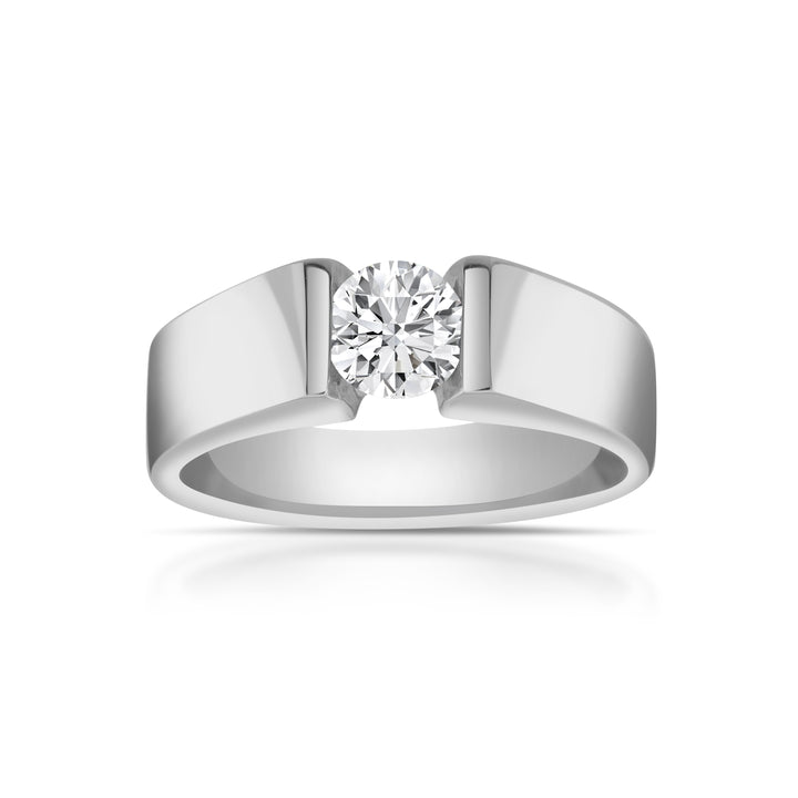 14K White Gold Single Floating Diamond Men’s Ring ~ 1 Ct