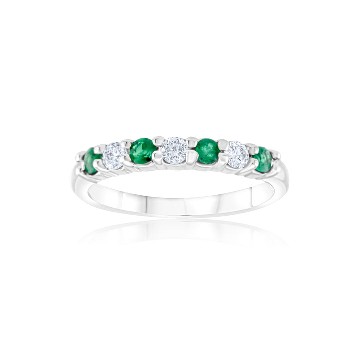 14K White Gold Diamond & Emerald Band ~ ½ Ct