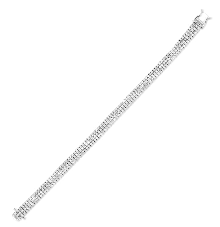 14K White Gold Diamond Three-Row Tennis Bracelet 3.69 Ct