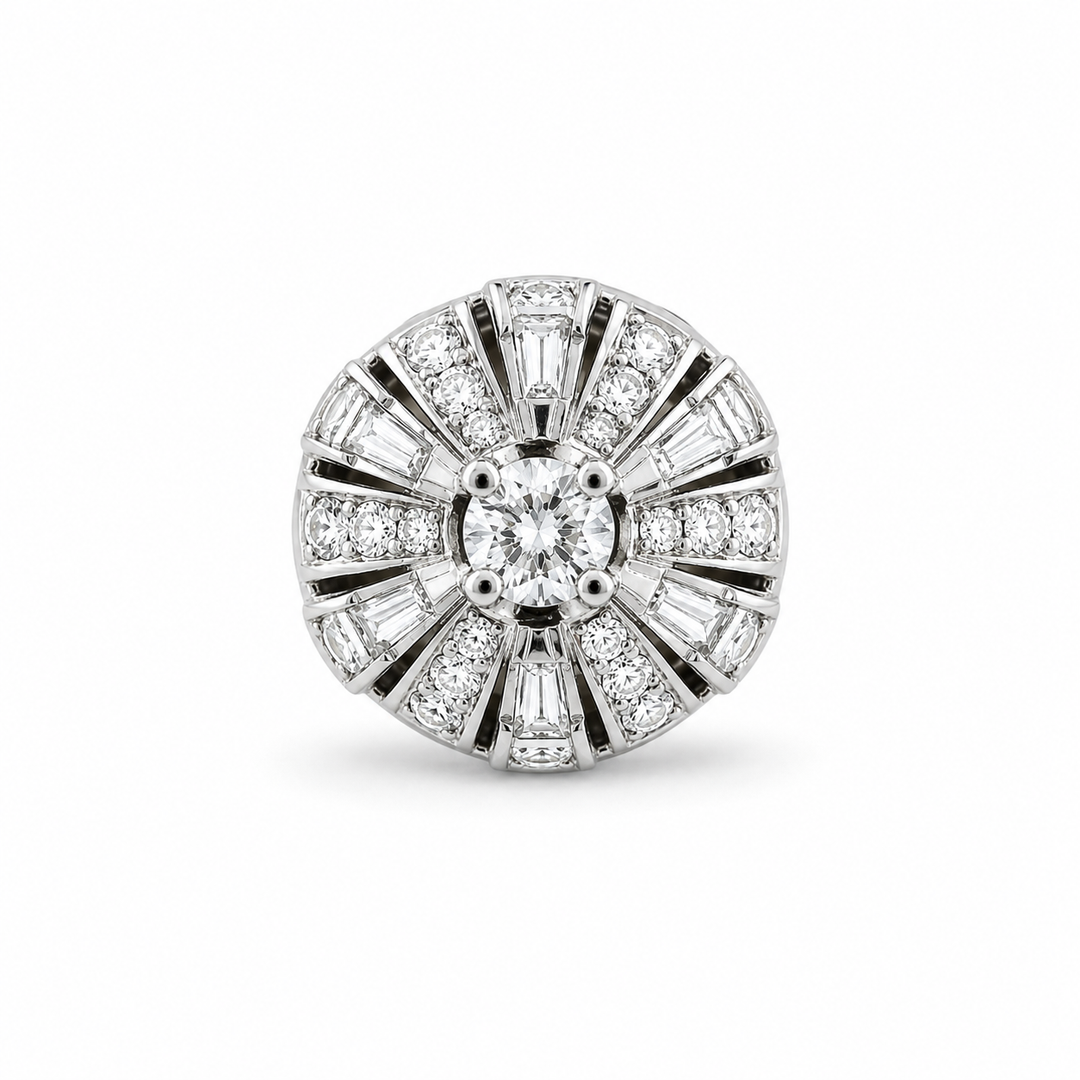 14K White Gold Art Deco Statement Diamond Ring ~ 1 ½ Ct