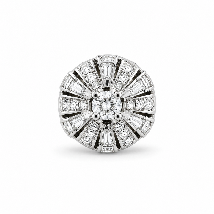 14K White Gold Art Deco Statement Diamond Ring ~ 1 ½ Ct