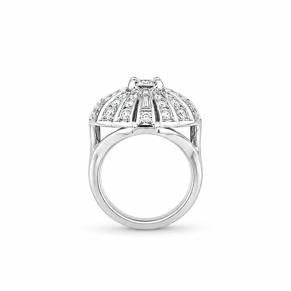 14K White Gold Art Deco Statement Diamond Ring ~ 1 ½ Ct