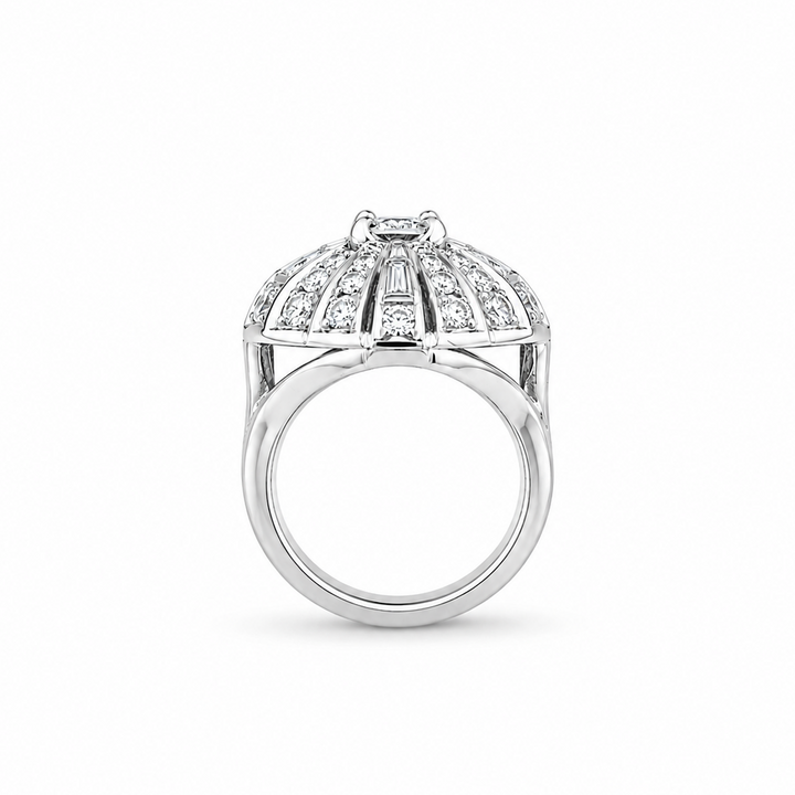 14K White Gold Art Deco Statement Diamond Ring ~ 1 ½ Ct