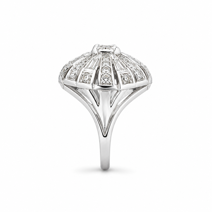 14K White Gold Art Deco Statement Diamond Ring ~ 1 ½ Ct
