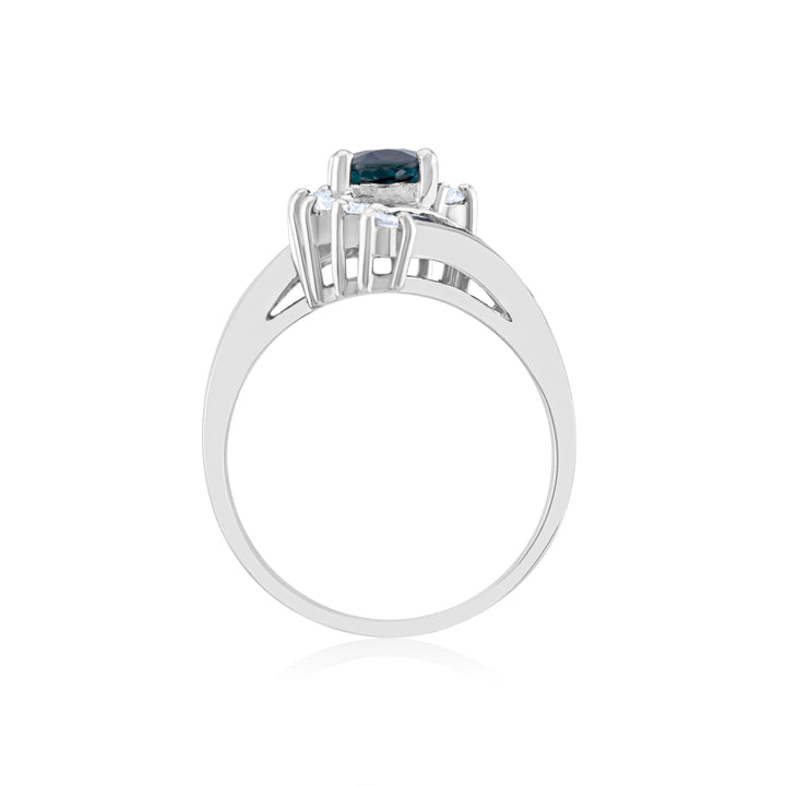 14K White Gold Diamond & Sapphire Swirl Right Hand Ring ~ 2 1/3 Ct