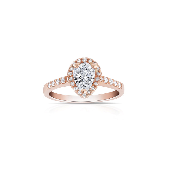 14K Rose Gold Halo Pear Shaped Diamond Engagement Ring ~ ¾ Ct